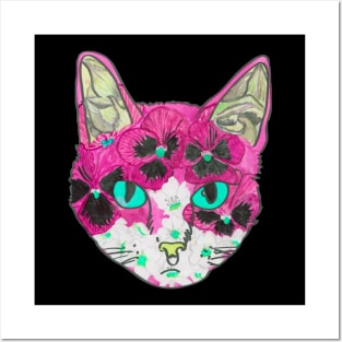 Pink floral kitty Posters and Art